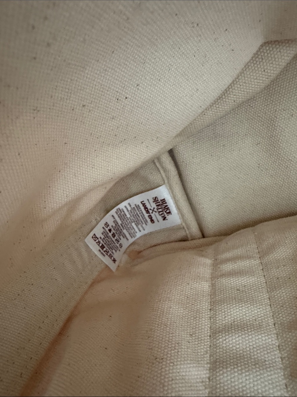 Lands' End Canvas Tote in Cream with Brown Leather Patch - Picture 4 of 8